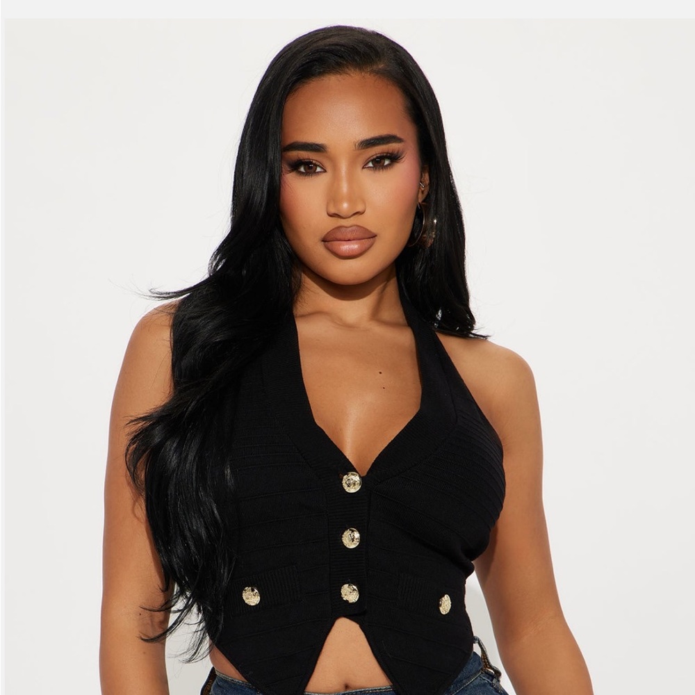 Fashion Nova Black Crop Top with Gold Accents
